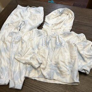 GAP blue and white tie dyed full zip hooded sweatshirt and pants